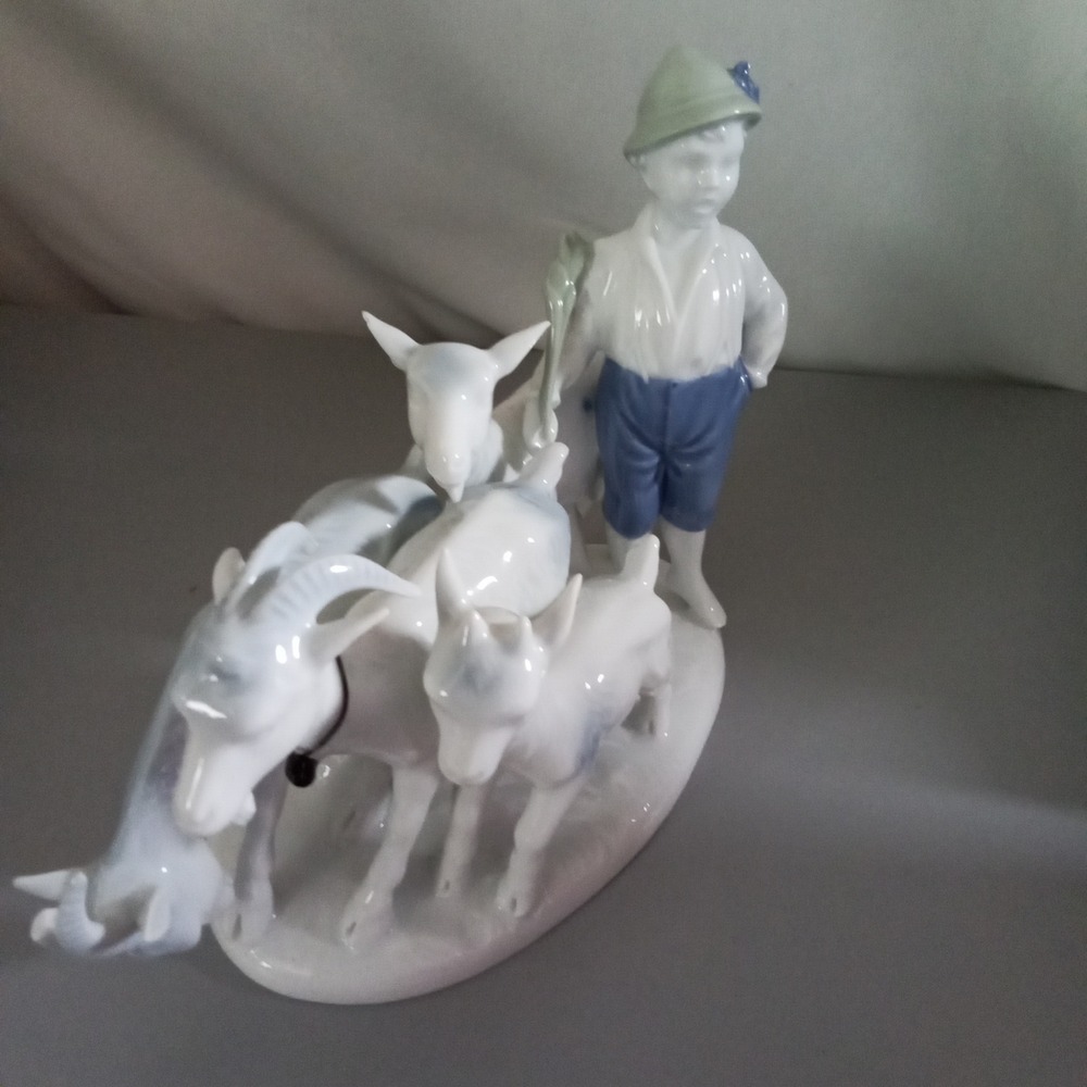 Gerold Porzellan Bavaria Boy with Goats Figurine Western Germany Vintage 6.5in
